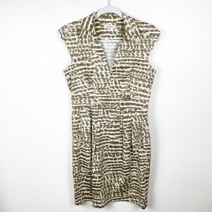 Calvin Klein Dress Tan White Pattern Size 8 pocket
